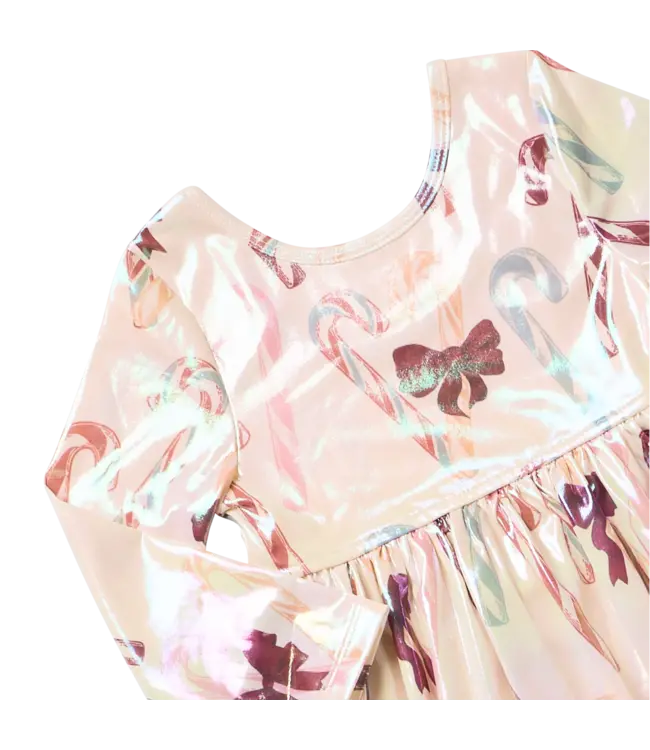 Antique Candy Canes Girls Lame Steph Dress | Pink Chicken