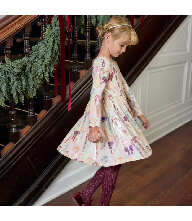 Antique Candy Canes Girls Lame Steph Dress | Pink Chicken