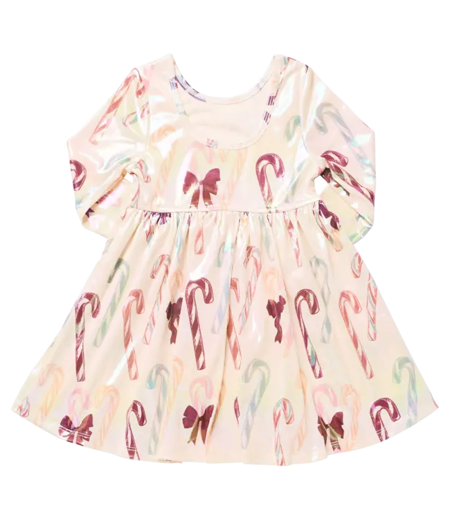 Antique Candy Canes Girls Lame Steph Dress | Pink Chicken