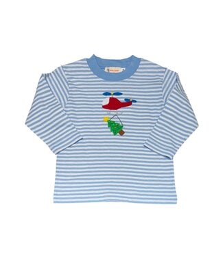 Luigi Light Blue/White Stripe Helicopter with Christmas Tree L/S Tee