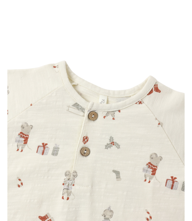 Ivory Holiday Mouse Henley Jumpsuit | Rylee + Cru