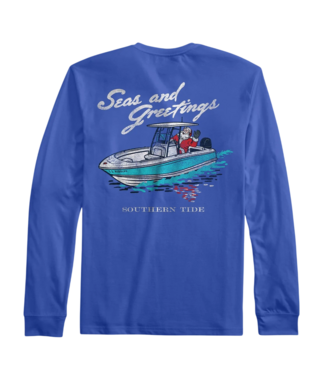 Southern Tide Dazzling Blue L/S Holiday Santa Console Tee