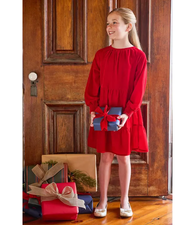 Girls Emerson Dress - Red Velvet | Little English