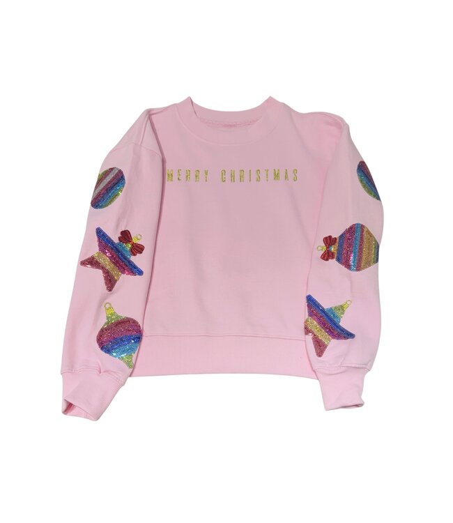 Girls Merry Christmas Sequin Ornaments Sweatshirt | Paper Flower