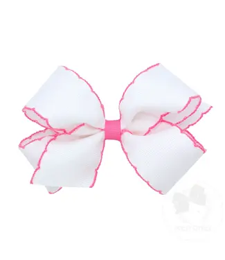 Wee Ones Medium Moonstitch Bow - White with Hot Pink