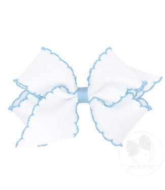 Wee Ones Medium Moonstitch Bow - White with Millennium Blue