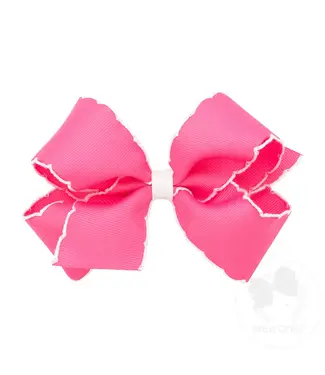 Wee Ones Medium Moonstitch Bow - Hot Pink with White