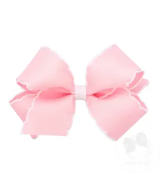 Wee Ones Medium Moonstitch Bow - Light Pink with White