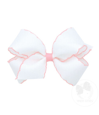Wee Ones Medium Moonstitch Bow - White with Light Pink