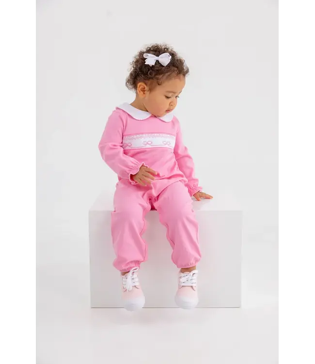 Risby Romper - Hamptons Hot Pink with Worth Avenue White and Bow Smocking