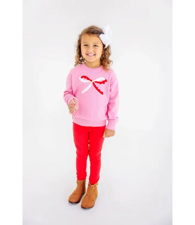 Isabelle's Intarsia Sweater - Hamptons Hot Pink with Scalloped Bow