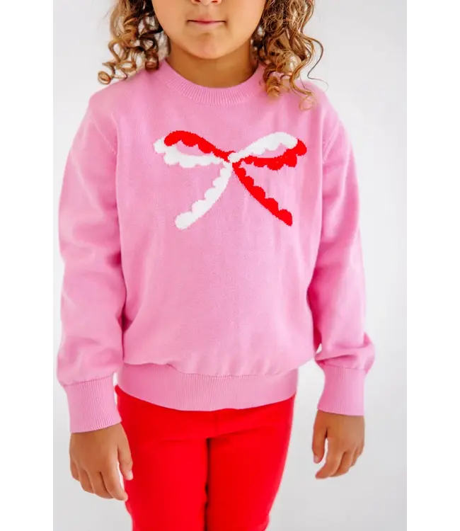 Isabelle's Intarsia Sweater - Hamptons Hot Pink with Scalloped Bow