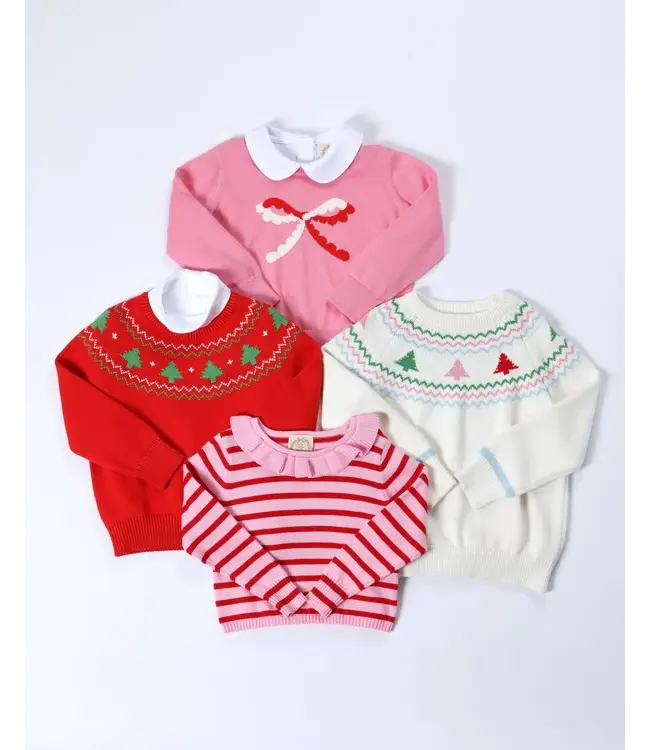 Isabelle's Intarsia Sweater - Hamptons Hot Pink with Scalloped Bow