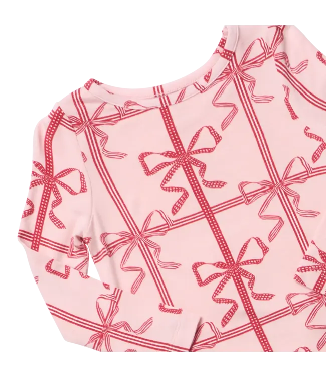 Kids Bamboo PJ Set - Pink Present Bow