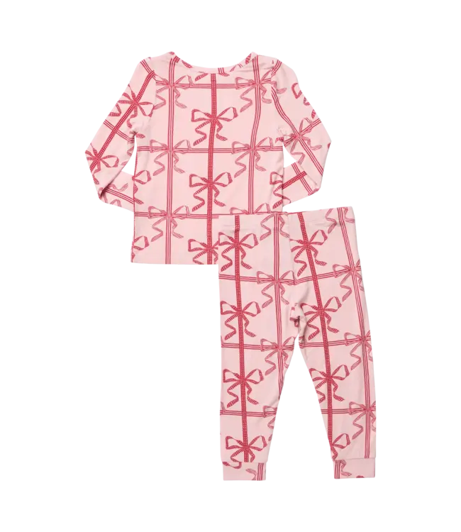 Kids Bamboo PJ Set - Pink Present Bow