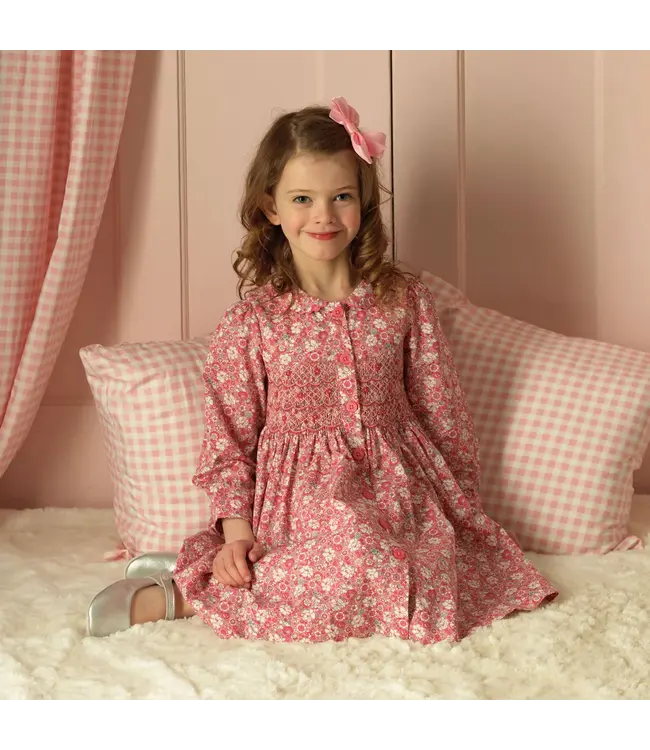 English Garden Smocked Button-Front Dress