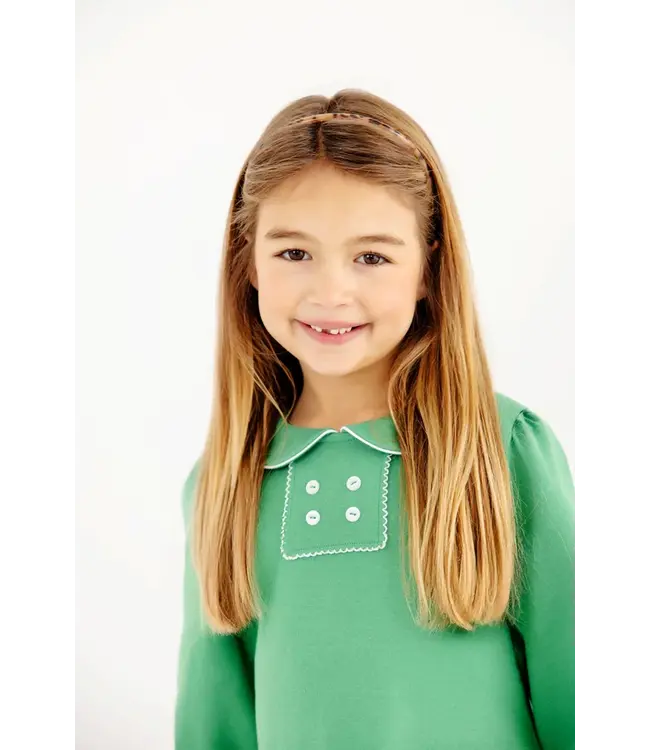 Long Sleeve Banks Button Dress - Kiawah Kelly Green with Worth Avenue White