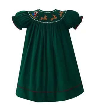 Anavini Green Corduroy Santa's Sleigh Girls S/S Bishop