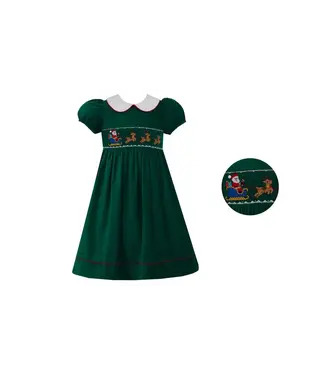 Anavini Green Corduroy Santa's Sleigh S/S Dress