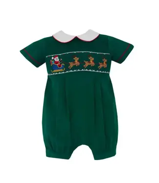 Anavini Green Corduroy Santa Sleigh Boys Short S/S Bubble