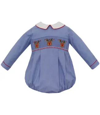 Anavini Reindeer Royal Blue Micro Check Boy L/S Short Bubble