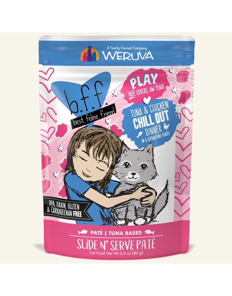 Weruva Best Feline Friend PLAY Tuna Based Slide N' Serve Pate | Tuna & Chicken Chill Out Dinner in Puree 3 oz single