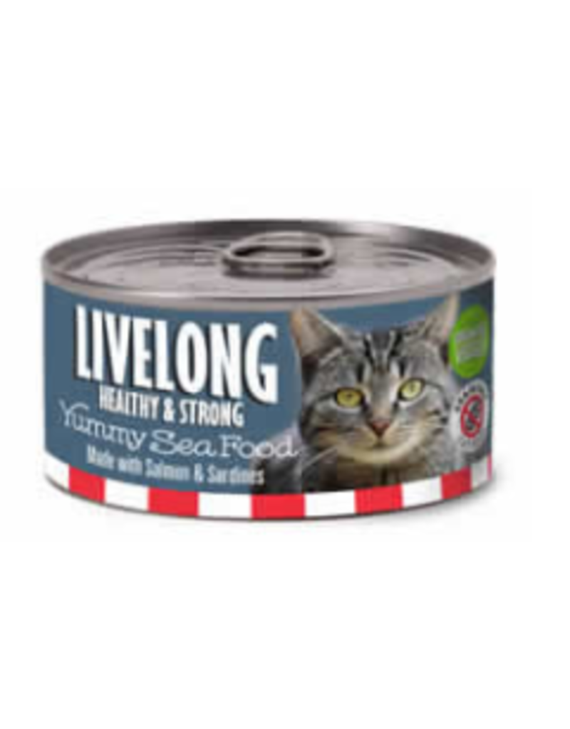 Livelong LiveLong Cat Canned Food Yummy Seafood Salmon & Sardine 5.5 oz CASE