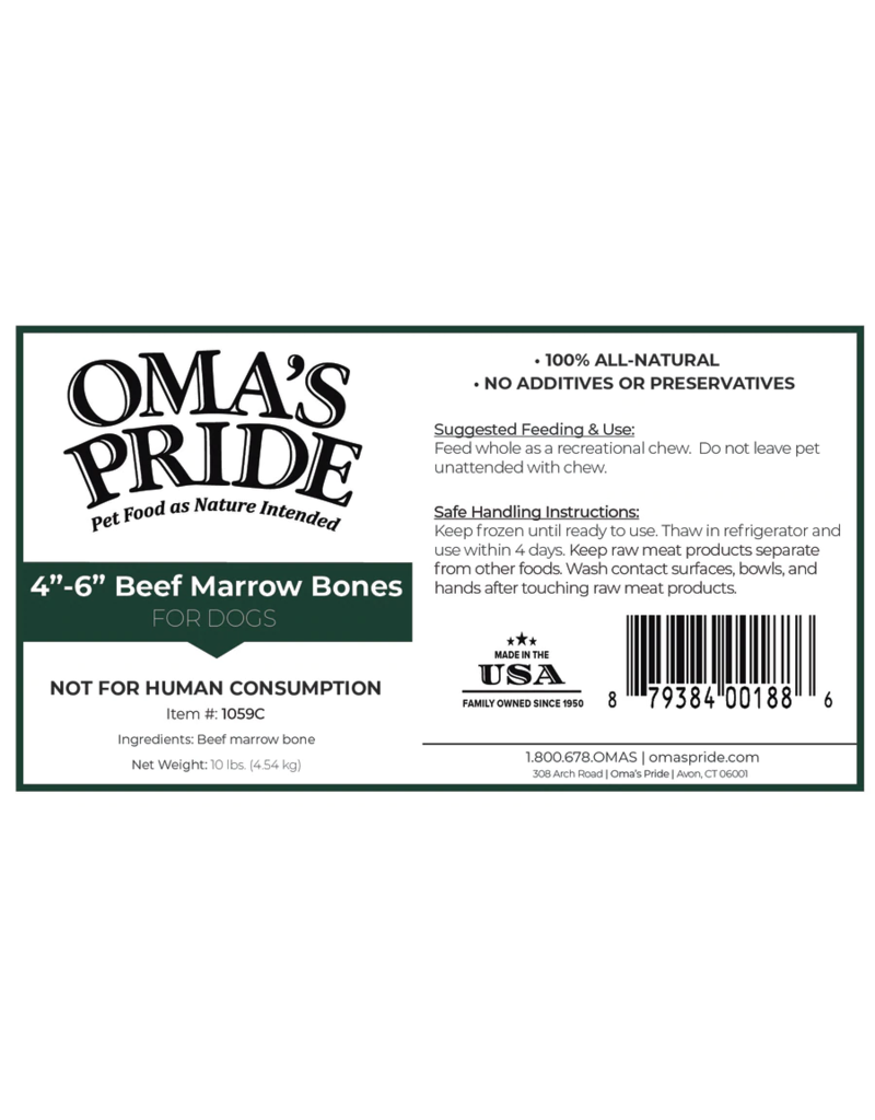 Oma's Pride Oma's Pride O'Paws Dog Raw Frozen Beef Marrow Femur Bones  2"-3" CASE 10 lbs (*Frozen Products for Local Delivery or In-Store Pickup Only. *)