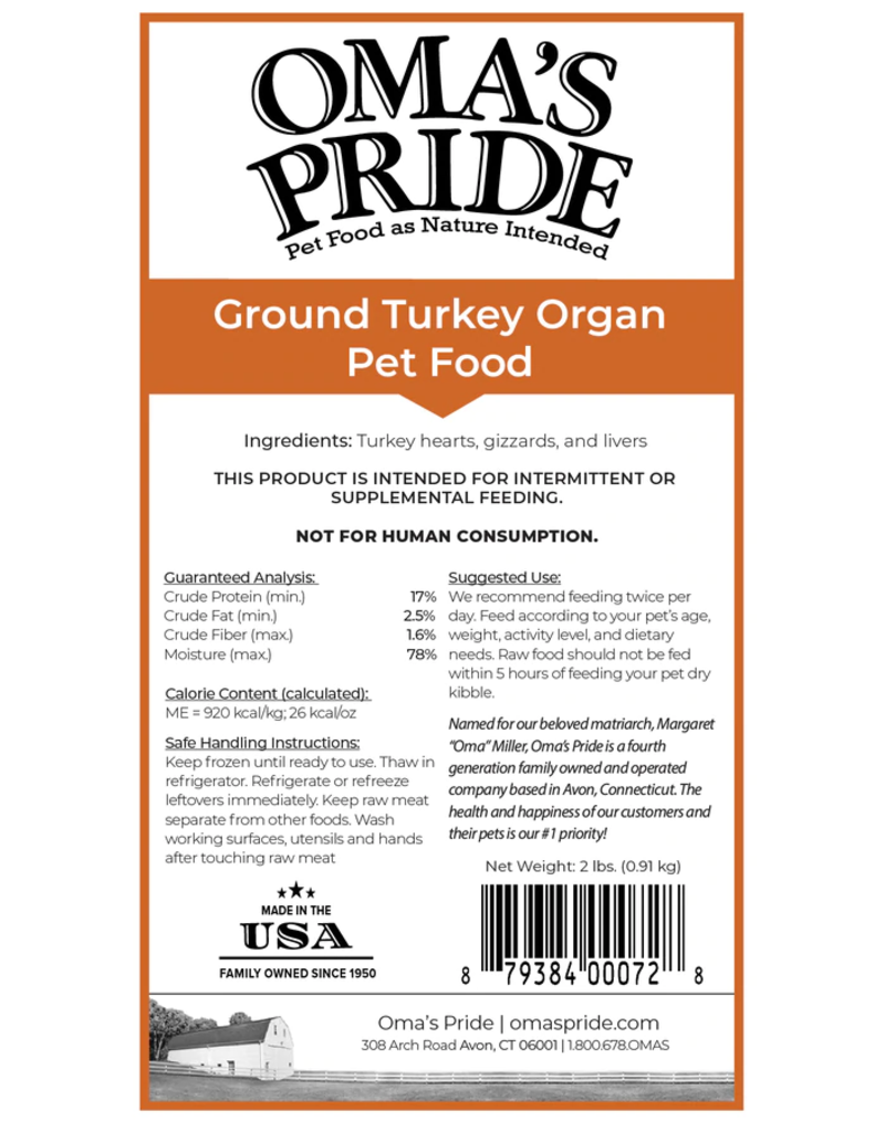 Oma's Pride Oma's Pride O'Paws Dog Raw Frozen Ground Turkey Organs 2 lb (*Frozen Products for Local Delivery or In-Store Pickup Only. *)