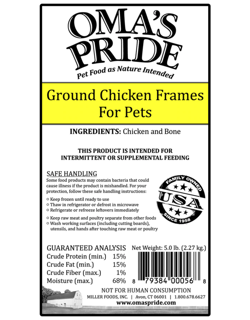 Oma's Pride Oma's Pride O'Paws Dog Raw Frozen Ground Chicken Frames 5 lb CASE (*Frozen Products for Local Delivery or In-Store Pickup Only. *)