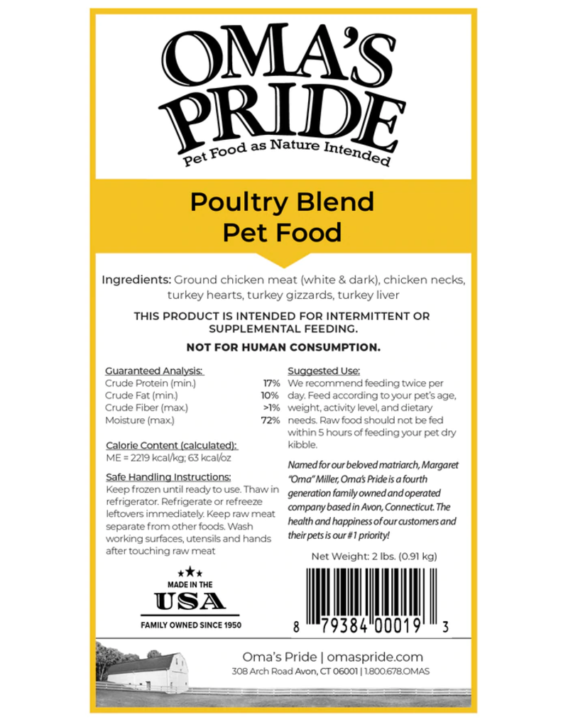 Oma's Pride Oma's Pride O'Paws Dog Raw Frozen Poultry Blend 2 lb (*Frozen Products for Local Delivery or In-Store Pickup Only. *)