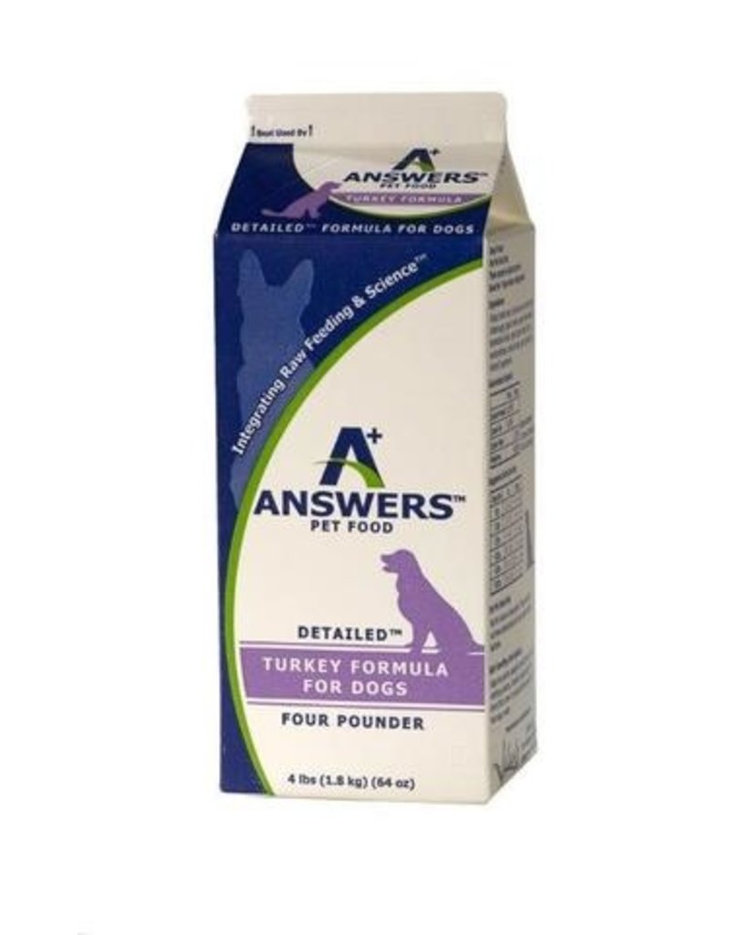 Answer's Pet Food Answers Frozen Dog Food Detailed Turkey Carton 4 lbs (*Frozen Products for Local Delivery or In-Store Pickup Only. *)