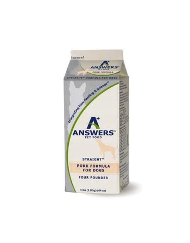 Answer's Pet Food Answers Frozen Dog Food CASE Straight Pork Carton 4 lbs (*Frozen Products for Local Delivery or In-Store Pickup Only. *)