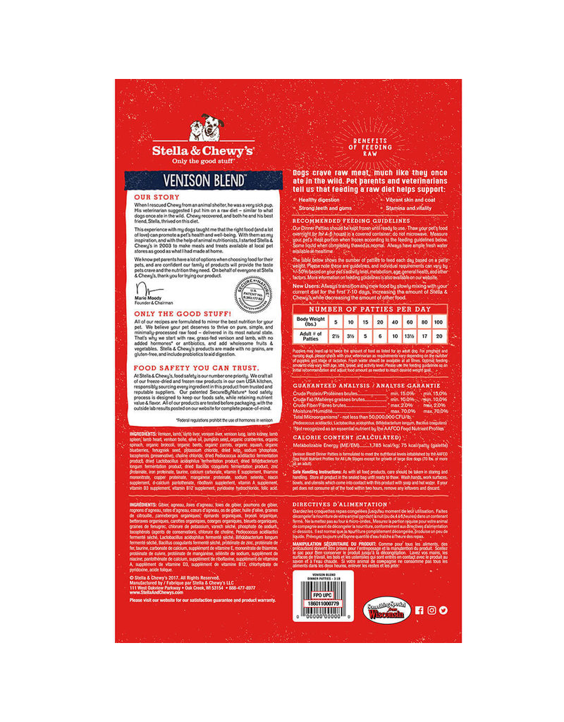 Stella & Chewy's DISC Stella & Chewy's Raw Frozen Dog Food Venison Patties 3 lb (*Frozen Products for Local Delivery or In-Store Pickup Only. *)