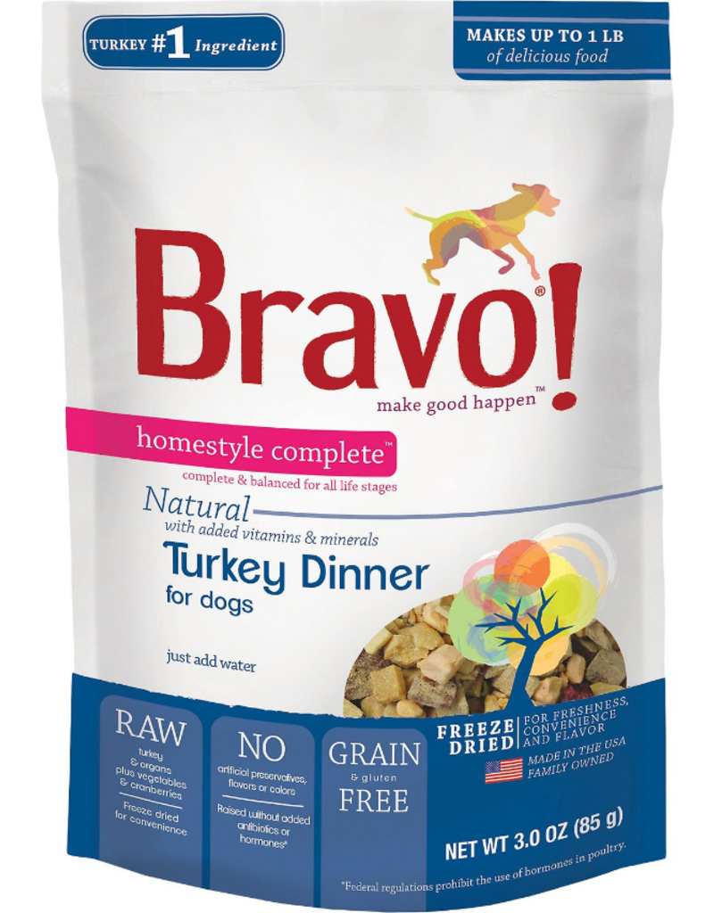 Bravo The Pet Beastro Bravo Homestyle Complete Dehydrated Dog Food Turkey 3 oz All-Natural For Raw Feeding and High Protein Diets Limited-Ingredient Grain-Free Gluten-Free Freeze-Dried