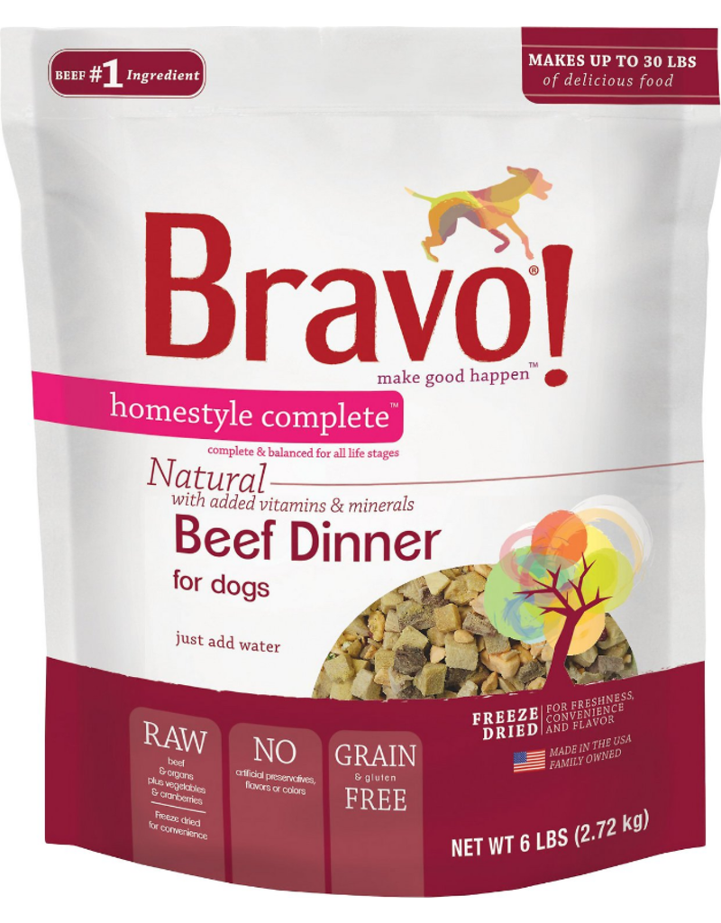 Bravo Bravo Homestyle Complete Dog Food Beef 6 lb All-Natural Limited-Ingredient Grain-Free Gluten-Free Freeze-Dried