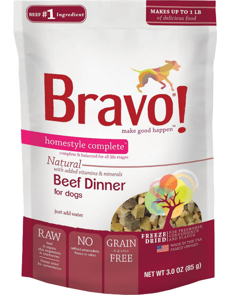 Bravo The Pet Beastro Bravo Homestyle Complete Dehydrated Dog Food Beef 3 oz All-Natural For Raw Feeding and High Protein Diets Limited-Ingredient Grain-Free Gluten-Free Freeze-Dried