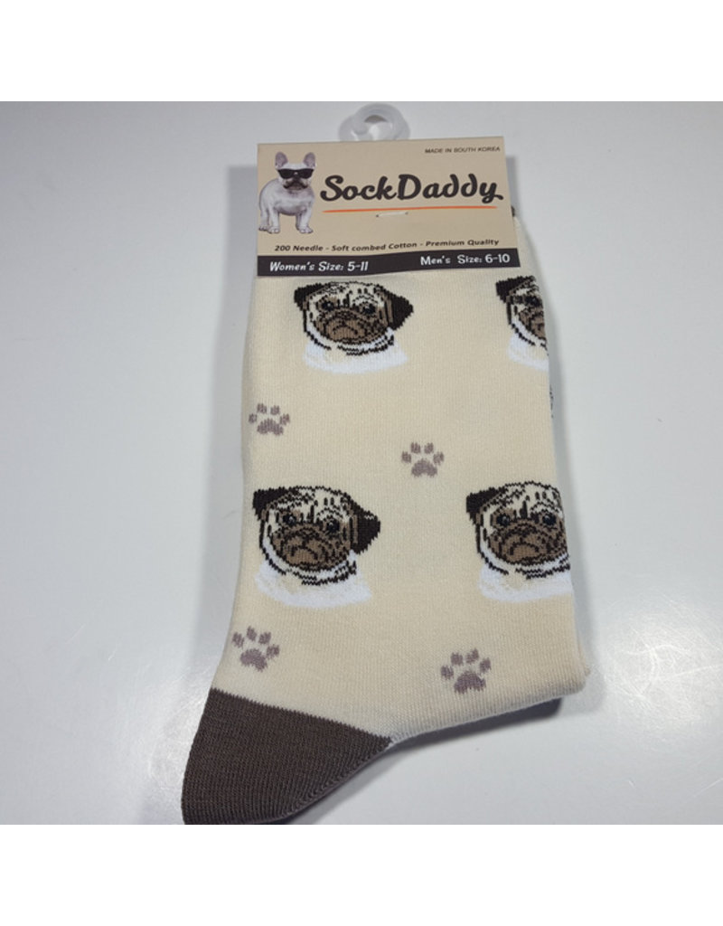 Sock Daddy DISC The Pet Beastro Sock Daddy Unisex One Size Cotton Socks | Pug Brown & Black Custom-Made Dog Breed Socks Machine-Washable Crew Mid-Shin Gift