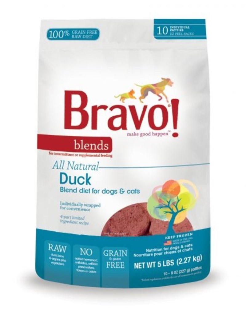 Bravo The Pet Beastro Bravo Frozen Patties Duck 5 lbs All-Natural Dog and Cat Food for Supplemental Raw Feeding & High Protein Diets Limited-Ingredient (*Frozen Products for Local Delivery or In-Store Pickup Only. *)