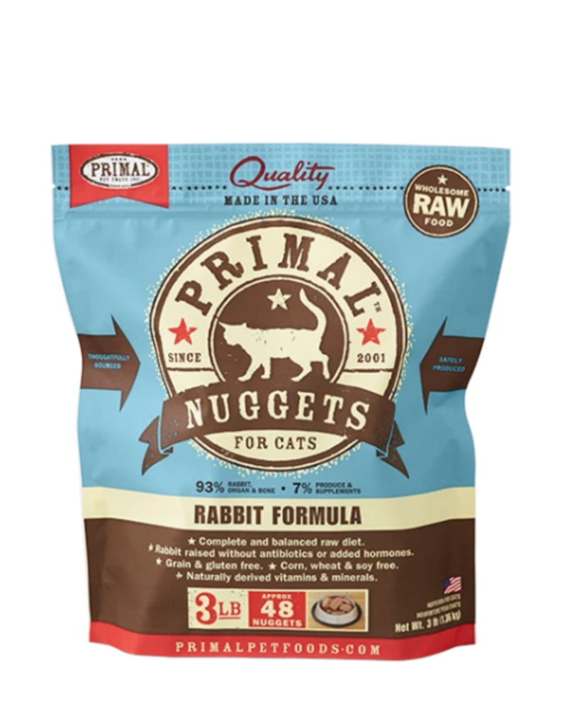 Primal Pet Foods Primal Raw Frozen Nuggets Cat Food Rabbit 3 lb CASE/8 (*Frozen Products for Local Delivery or In-Store Pickup Only. *)