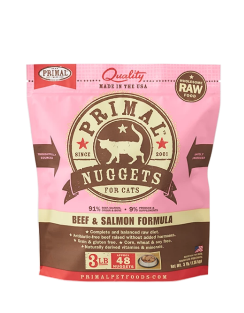 Primal Pet Foods Primal Raw Frozen Nuggets Cat Food Beef & Salmon 3 lb CASE/8 (*Frozen Products for Local Delivery or In-Store Pickup Only. *)