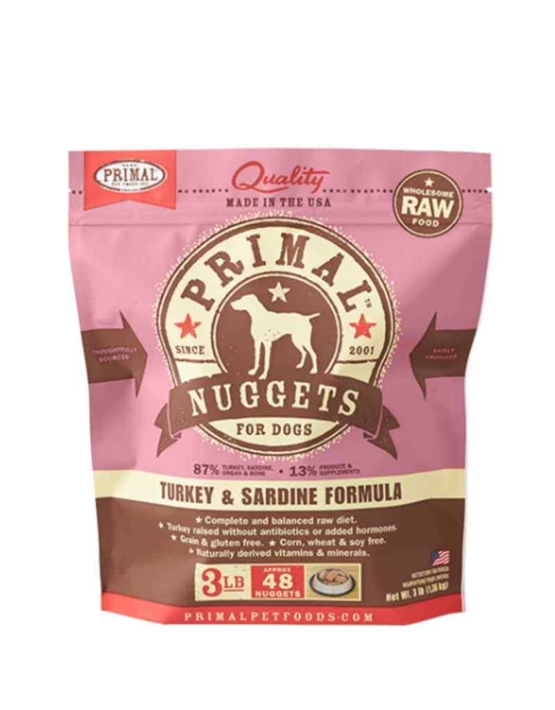 Primal Pet Foods Primal Raw Frozen Nuggets Dog Food Turkey & Sardine 3 lb (*Frozen Products for Local Delivery or In-Store Pickup Only. *)