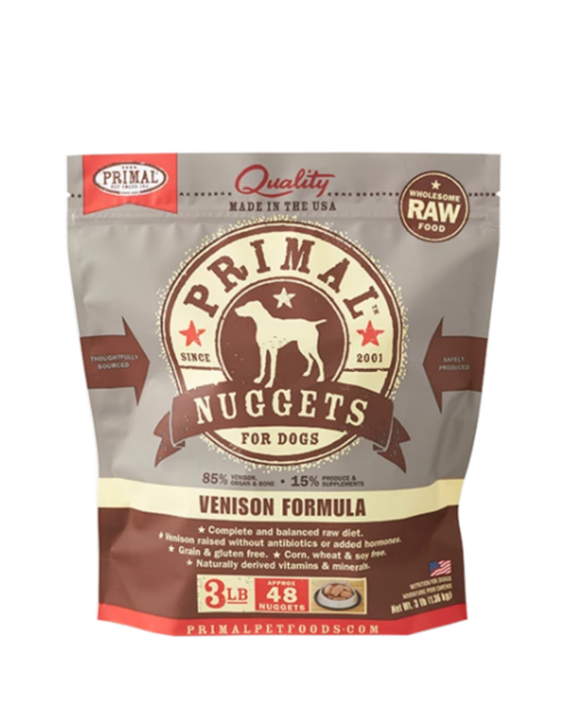 Primal Pet Foods Primal Raw Frozen Nuggets Dog Food Venison 3 lb (*Frozen Products for Local Delivery or In-Store Pickup Only. *)