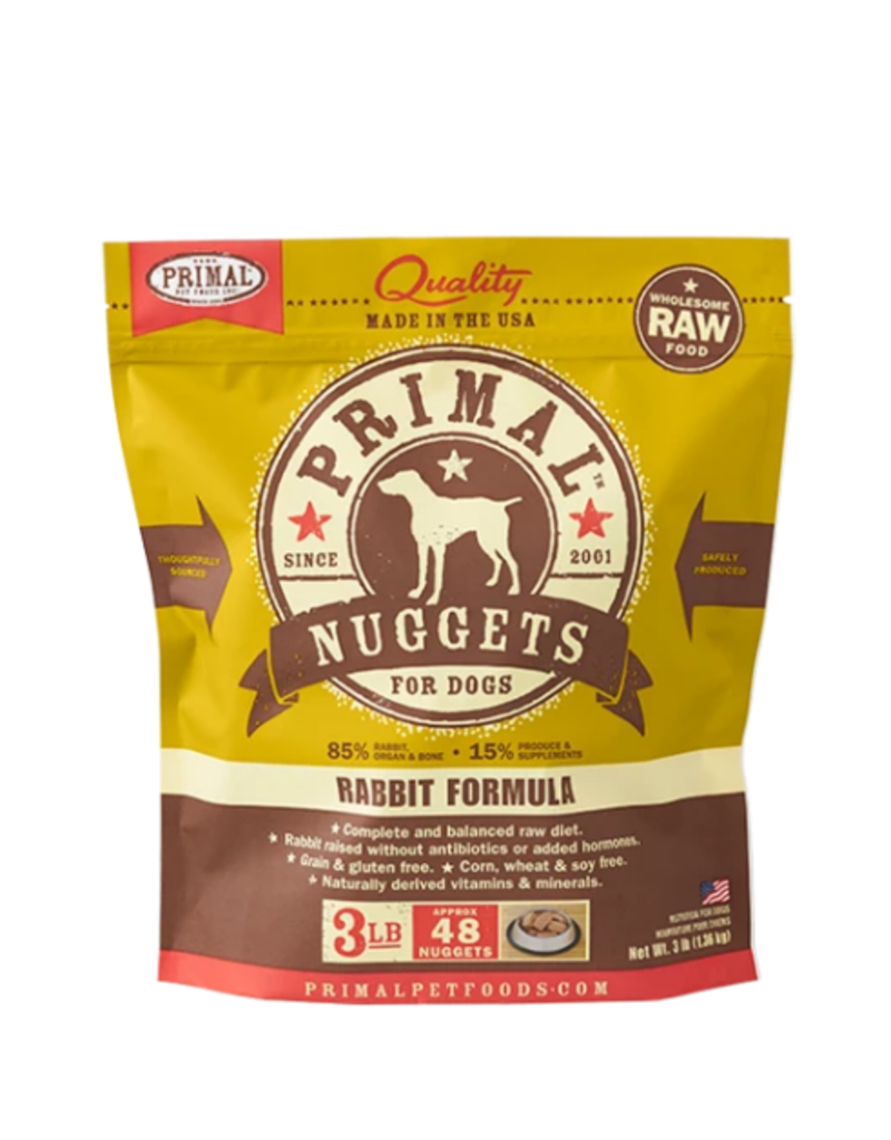 Primal Pet Foods Primal Raw Frozen Nuggets Dog Food Rabbit 3 lb CASE/8 (*Frozen Products for Local Delivery or In-Store Pickup Only. *)