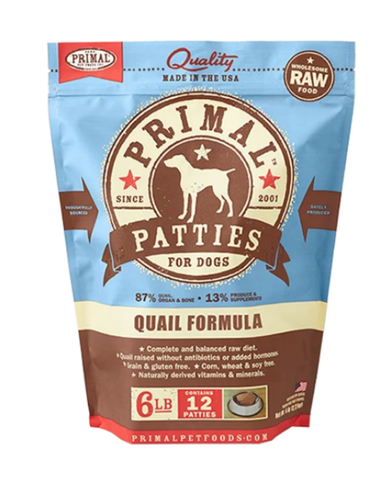Primal Pet Foods Primal Raw Frozen Patties Dog Food Quail 6 lb CASE (*Frozen Products for Local Delivery or In-Store Pickup Only. *)