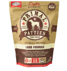 Primal Pet Foods Primal Raw Frozen Patties Dog Food Lamb 6 lb CASE (*Frozen Products for Local Delivery or In-Store Pickup Only. *)