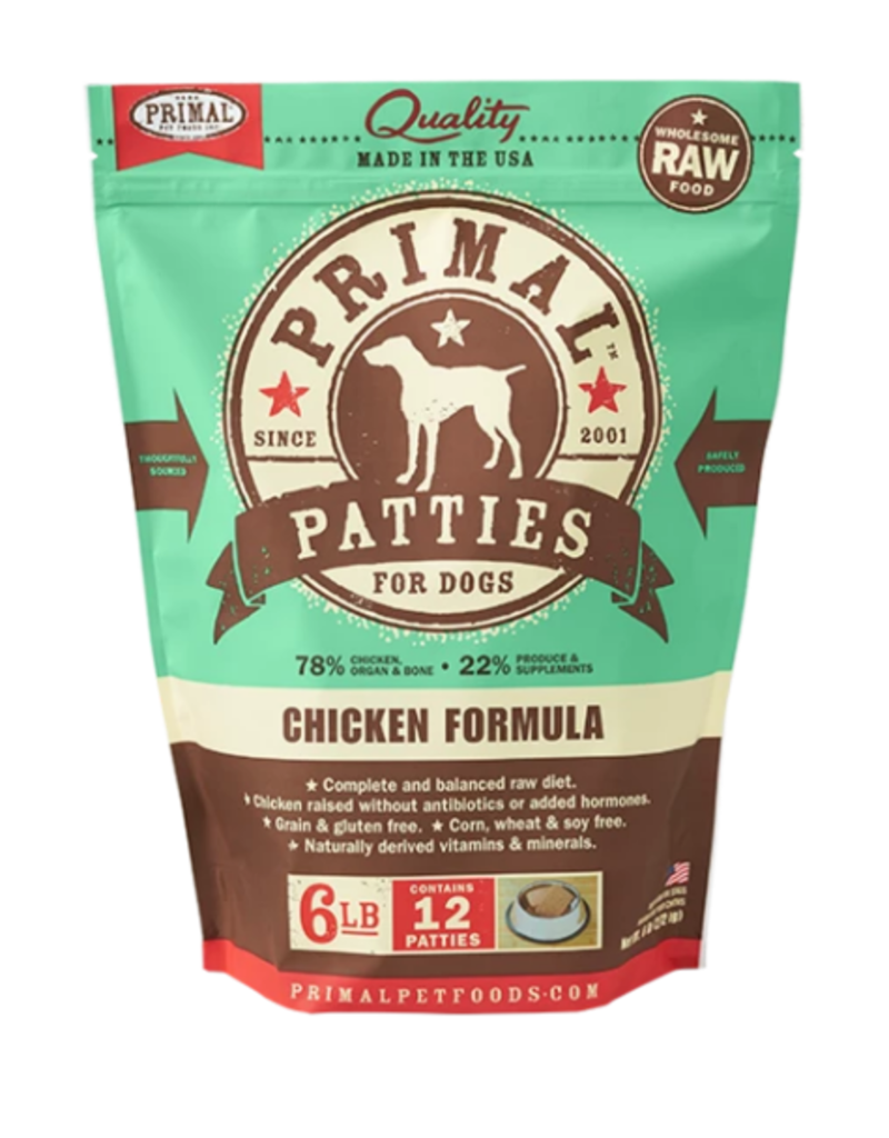 Primal Pet Foods Primal Raw Frozen Patties Dog Food Chicken 6 lb CASE (*Frozen Products for Local Delivery or In-Store Pickup Only. *)