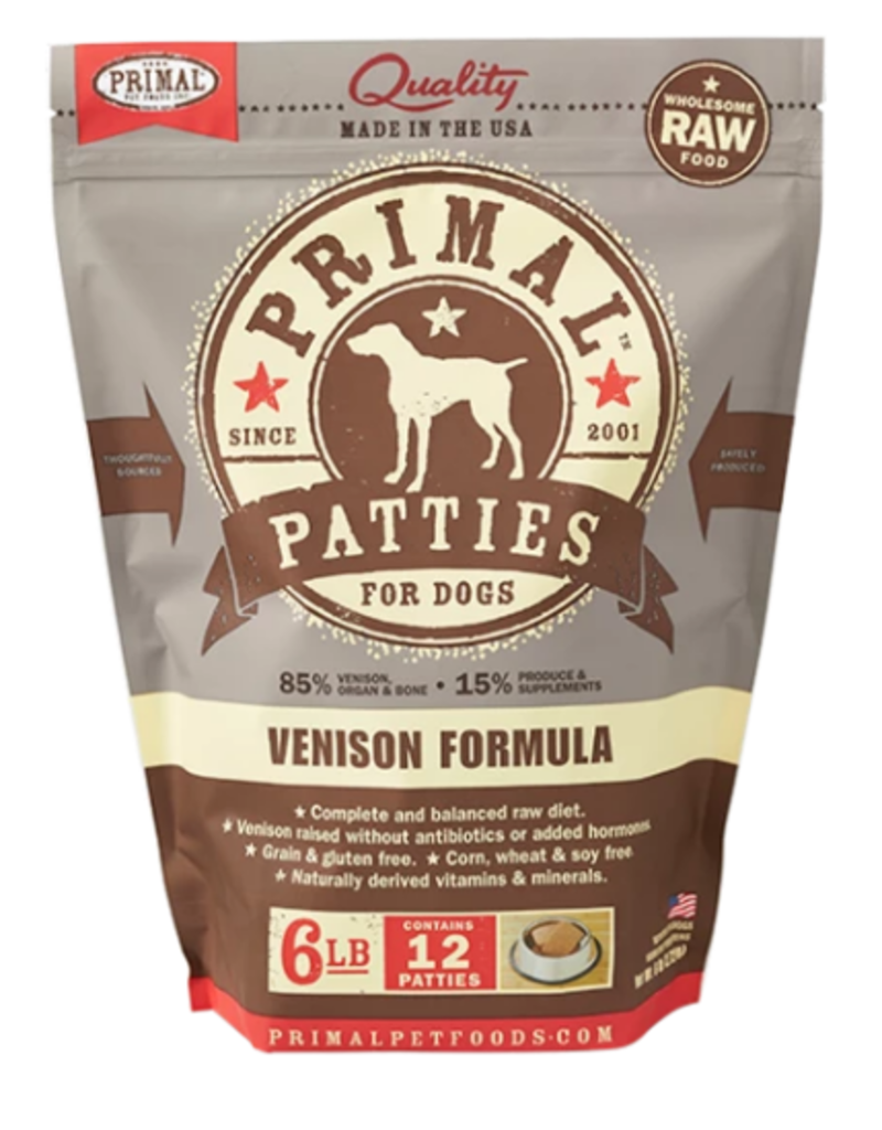 Primal Pet Foods Primal Raw Frozen Patties Dog Food Venison 6 lb CASE (*Frozen Products for Local Delivery or In-Store Pickup Only. *)