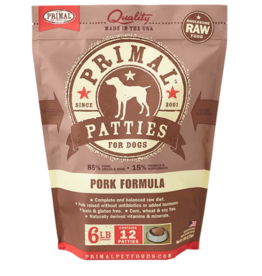 Primal Pet Foods Primal Raw Frozen Patties Dog Food Pork 6 lb CASE (*Frozen Products for Local Delivery or In-Store Pickup Only. *)
