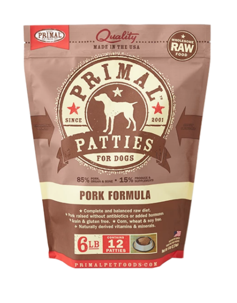 Primal Pet Foods Primal Raw Frozen Patties Dog Food Pork 6 lb CASE (*Frozen Products for Local Delivery or In-Store Pickup Only. *)